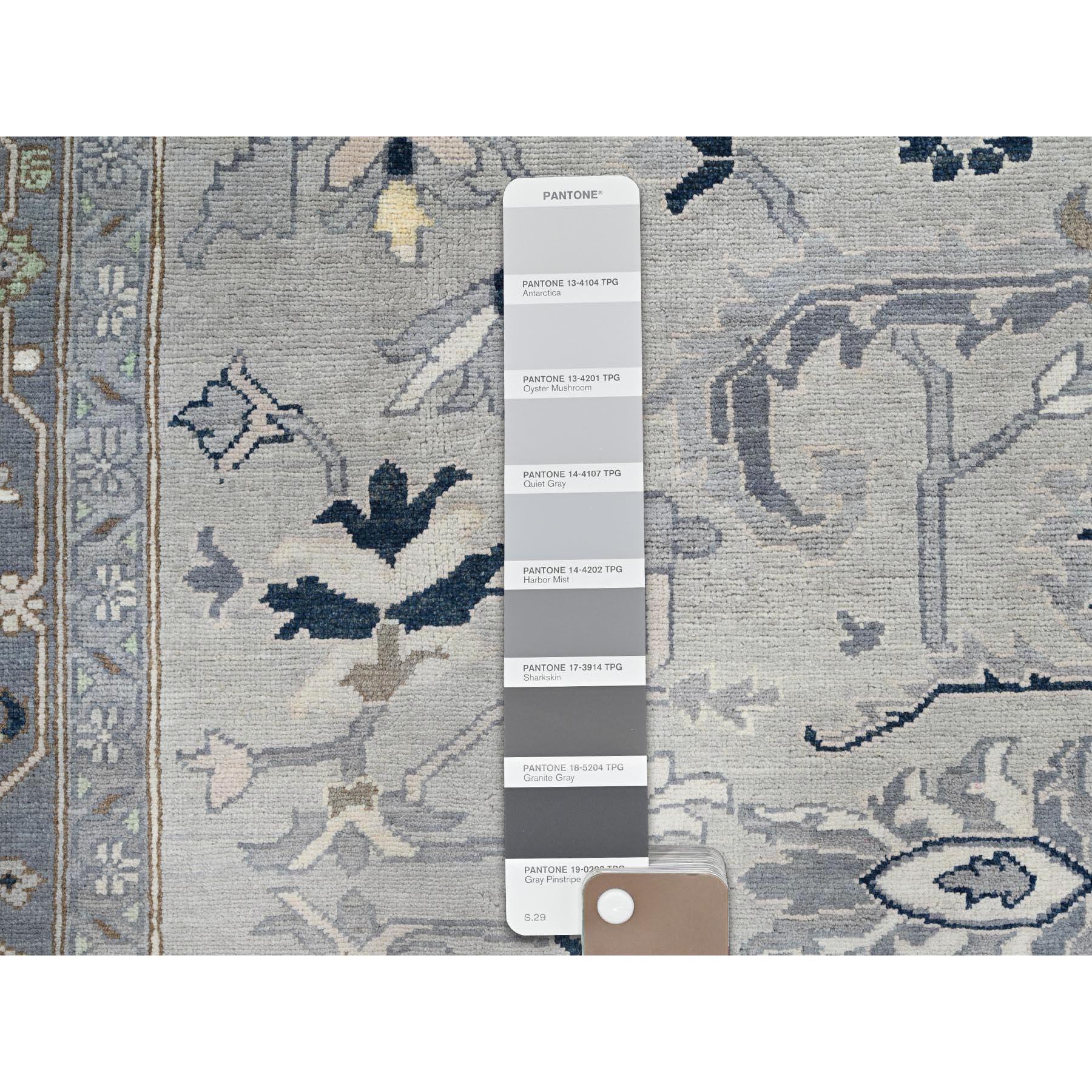 XXIe siècle et contemporain Tapis afghan Peshawar gris avec motif Serapi Heriz noué à la main 9'0