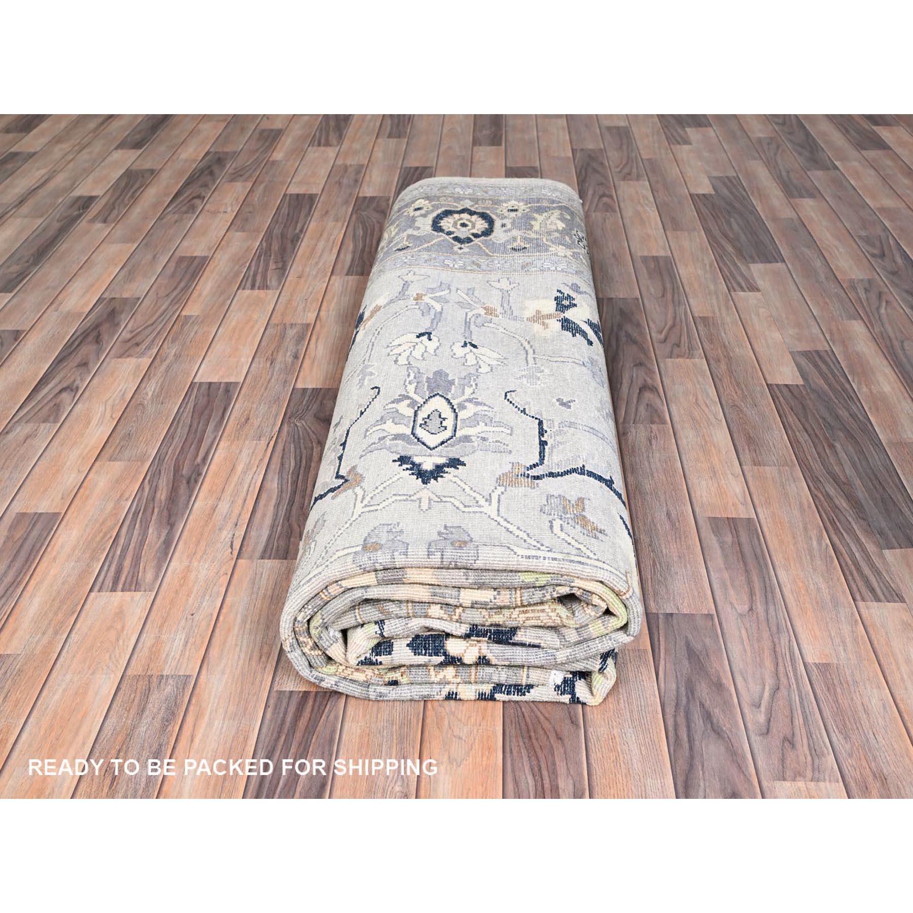 Tapis afghan Peshawar gris avec motif Serapi Heriz noué à la main 9'0