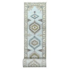 Gray All Wool Hand Knotted Village Inspired Geometric XL Runner Rug 2'7" x 23'9"