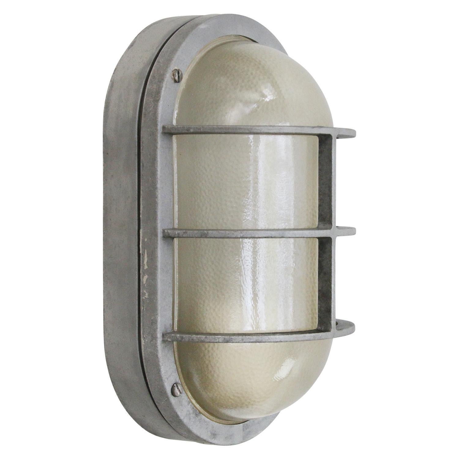 Industrial wall ceiling scones
Cast aluminum, frosted glass

Weight: 1.30 kg / 2.9 lb

Priced per individual item. All lamps have been made suitable by international standards for incandescent light bulbs, energy-efficient and LED bulbs.