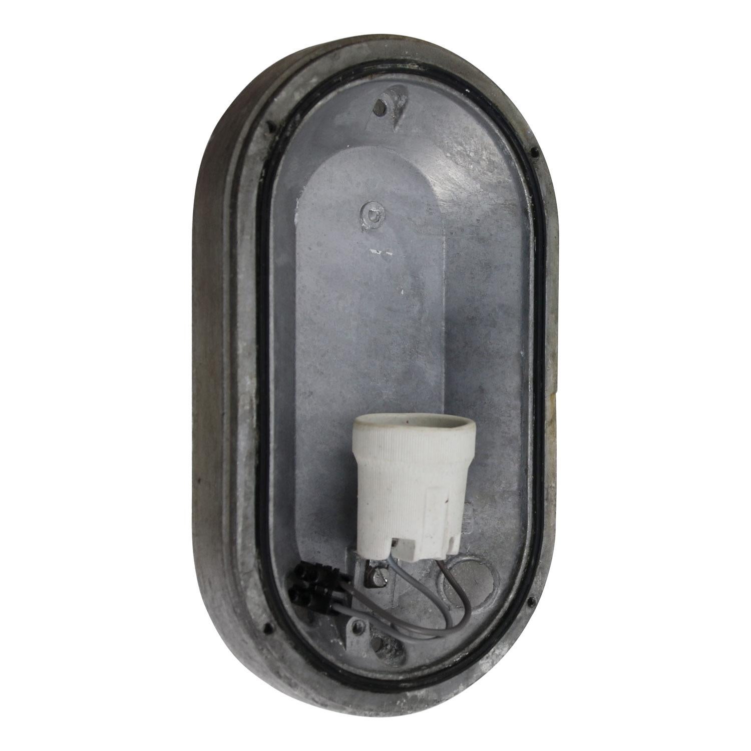 Gray Aluminum Vintage Industrial Frosted Glass Wall Lamp Scone In Good Condition In Amsterdam, NL