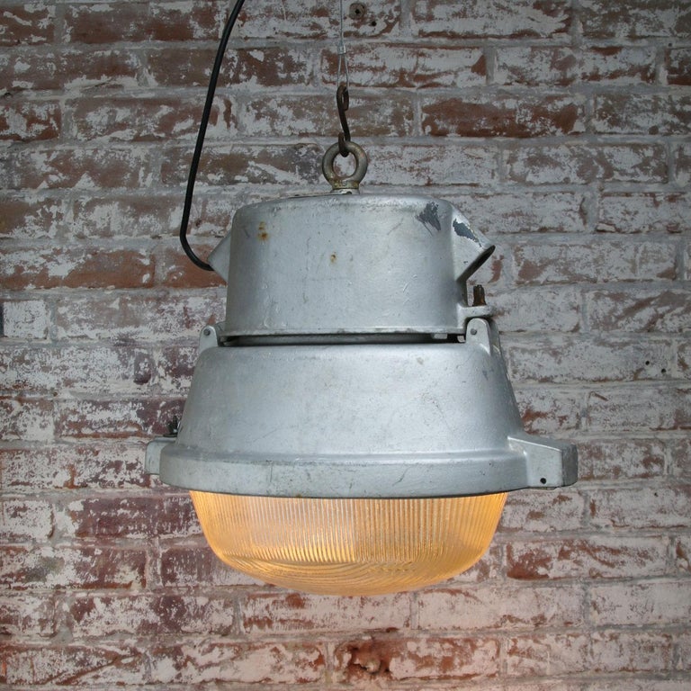 Gray Aluminum Vintage Industrial Oval Holophane Glass Street Light For Sale at 1stdibs