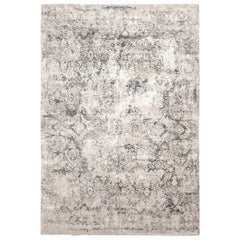 Abstract Handmade Silk and Wool Rug Grey and Beige Design