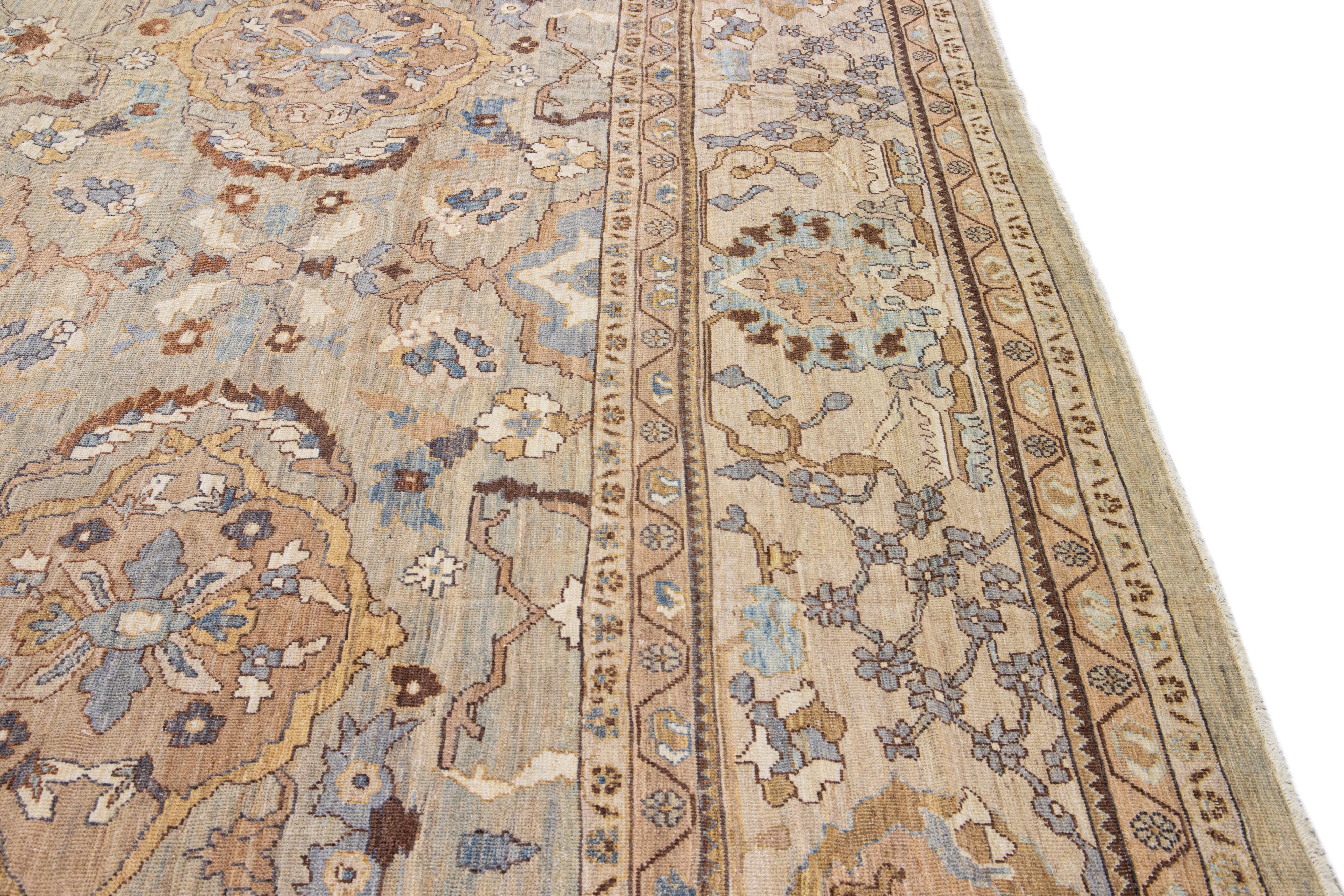 Moderner handgefertigter Sultanabad Oversize-Teppich aus geblümter Wolle in Grau und Beige im Angebot 2