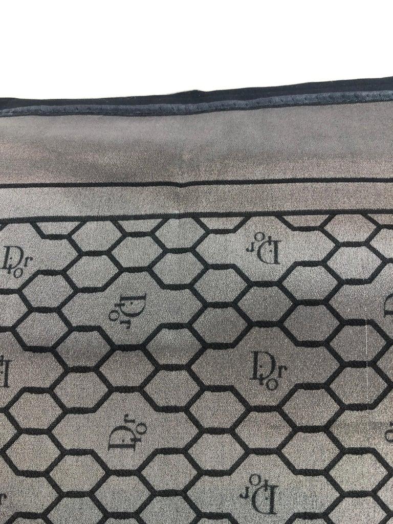 Gray and Black Dior Logo Silk Scarf and New Black Cotton Back Decorative Pillow For Sale 9