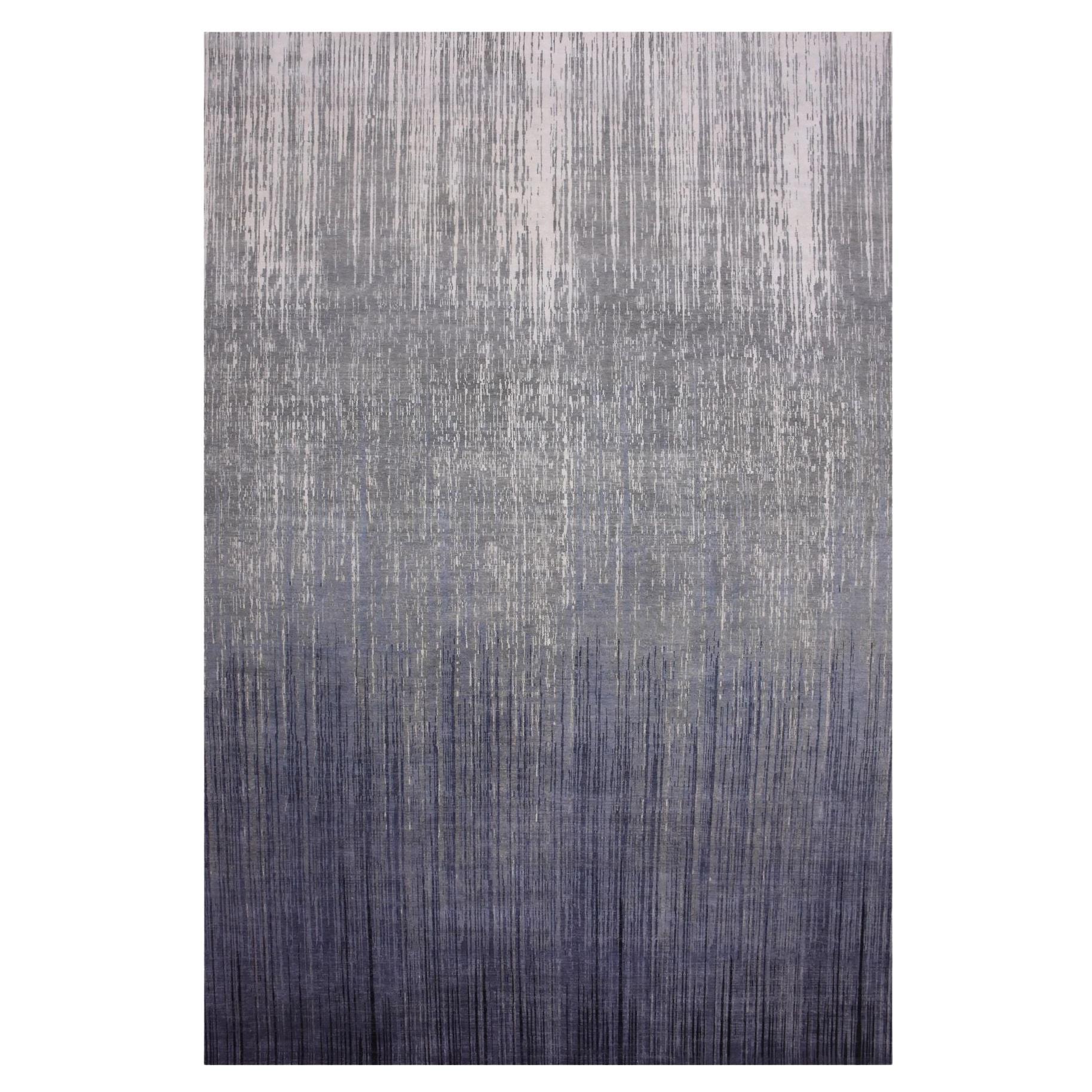 Alfombra Oriental Gris y Negra Anudada a Mano con Moderno Diseño Ombre Toda de Lana Sobredimensionada