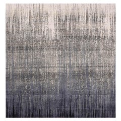 Alfombra Oriental Cuadrada de Lana Pura de Diseño Moderno Ombre Anudada a Mano Gris y Negra