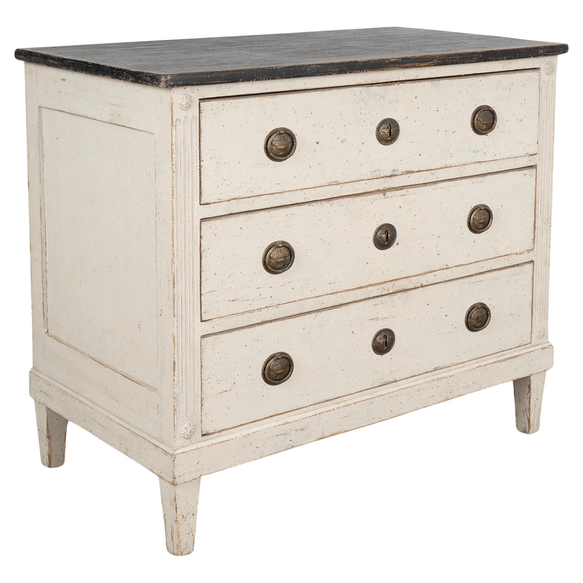 Gray and Black Painted Gustavian Chest of Drawers, Sweden, circa 1840-1860