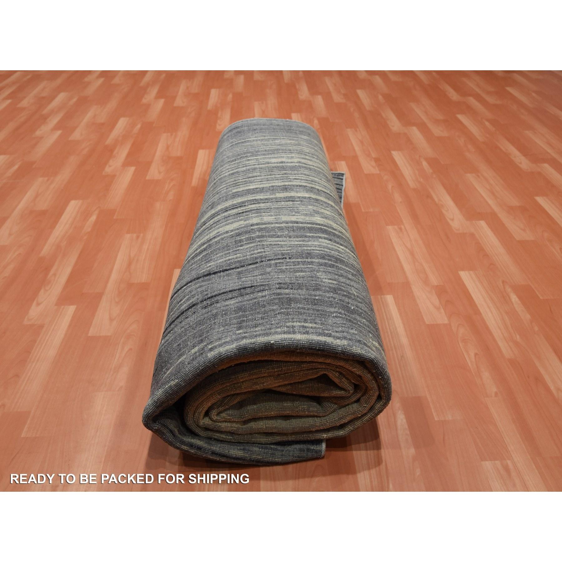 Handgeknüpfter moderner Teppich in Grau und Schwarz aus reiner Wolle im Ombre-Design 10'1