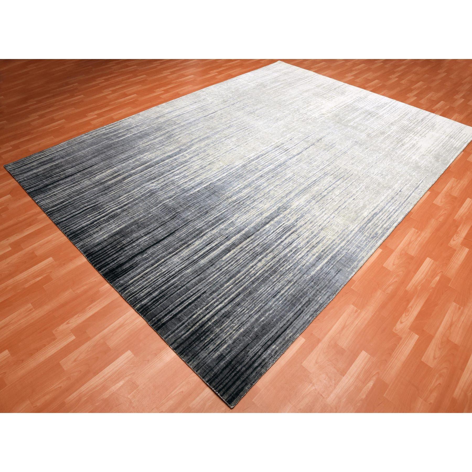 Handgeknüpfter moderner Teppich in Grau und Schwarz aus reiner Wolle im Ombre-Design 10'1