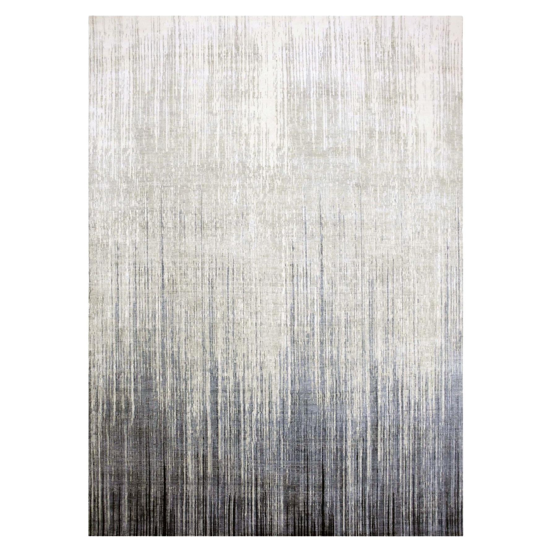 Gray and Black Pure Wool Hand Knotted Modern Ombre Design Rug 10'1" x 14'2"