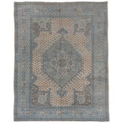 Gray and Blue Antique Turkish Oushak Rug, Excellent Condition, circa 1920s