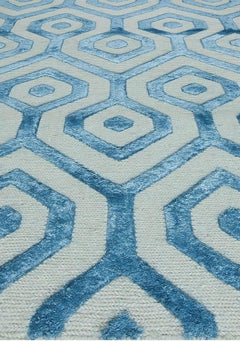 Gray and Blue Diamond Cut-Pile Design "Lattice Tide" by Doris Leslie Blau