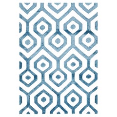 Gray and Blue Diamond Cut-Pile Design "Lattice Tide" by Doris Leslie Blau