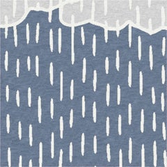Handgeknüpfter Wollteppich in Grau und Blau – Regenmuster, minimalistischer Designerteppich