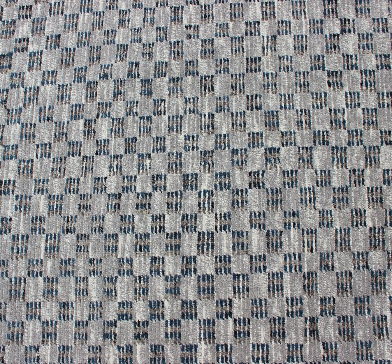 Tapis de couloir à carreaux multicolores gris et bleu au design moderne et décontracté Excellent état - En vente à Atlanta, GA