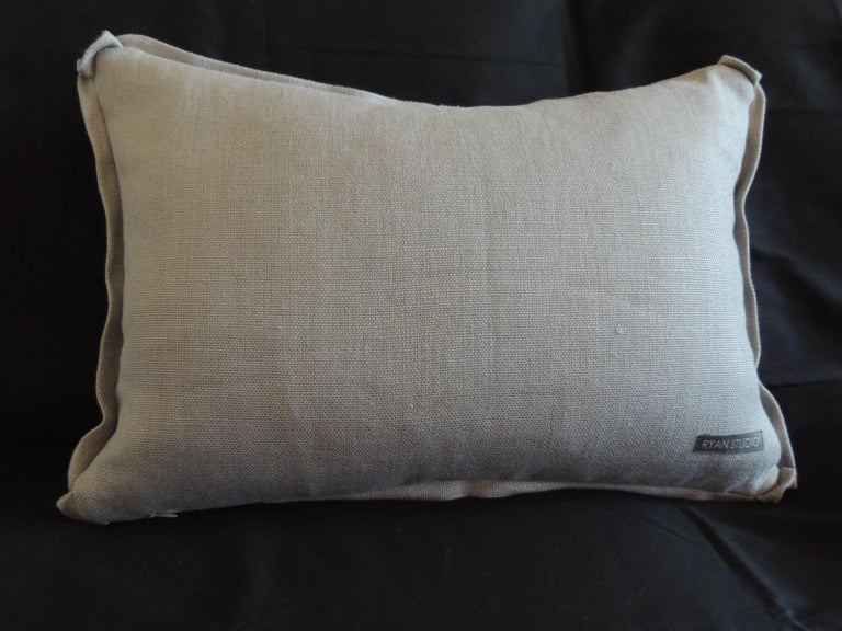 Gray and Blue with Greek Key Trim Decorative Linen Bolster Pillow at