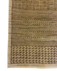Hand Knotted Gray and Brown Wool Rug, 3' x 5', Minimalist Geometric Design