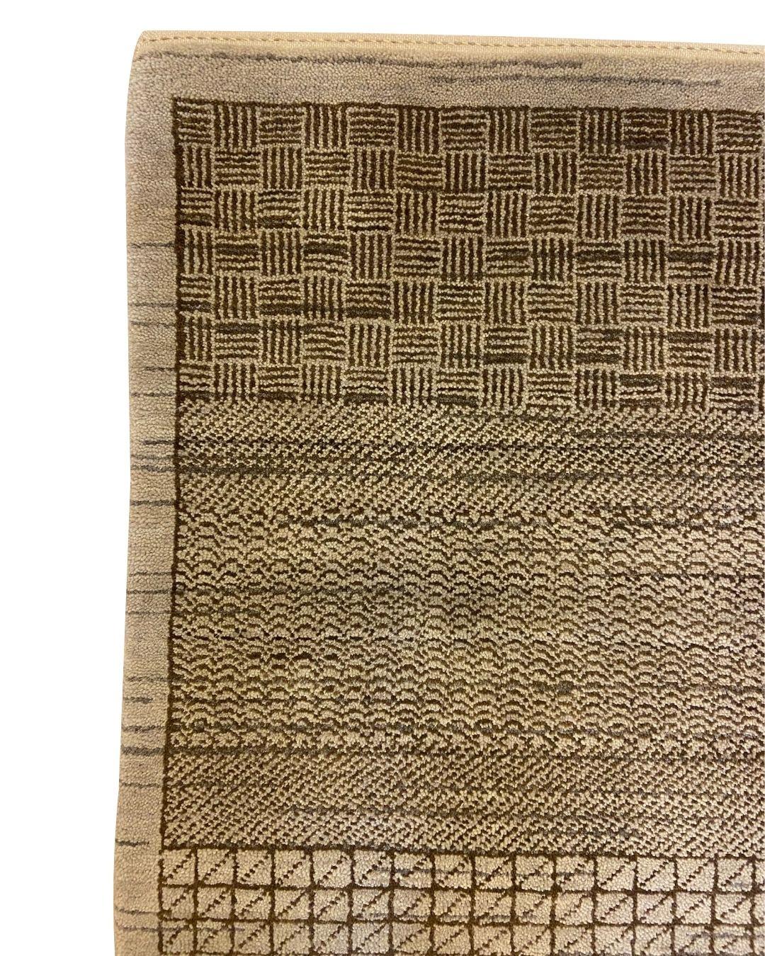 Contemporary Gray and Brown Wool Minimalist Persian Rug with Geometric Patterns, 3' x 5' For Sale