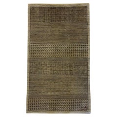 Tapis persan minimaliste en laine grise et Brown à motifs géométriques, 3' x 5'