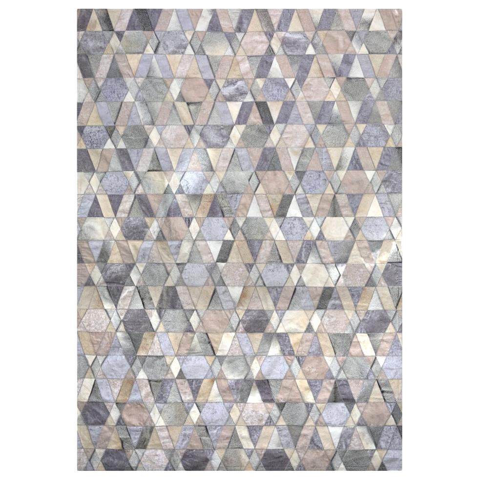 Bodenteppich aus Rindsleder und Viskose in Grau und Karamell, X-groß