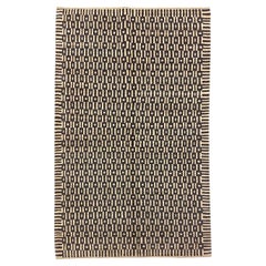 Gray and Cream Wool Art Deco Persian Rug, 4' x 6'