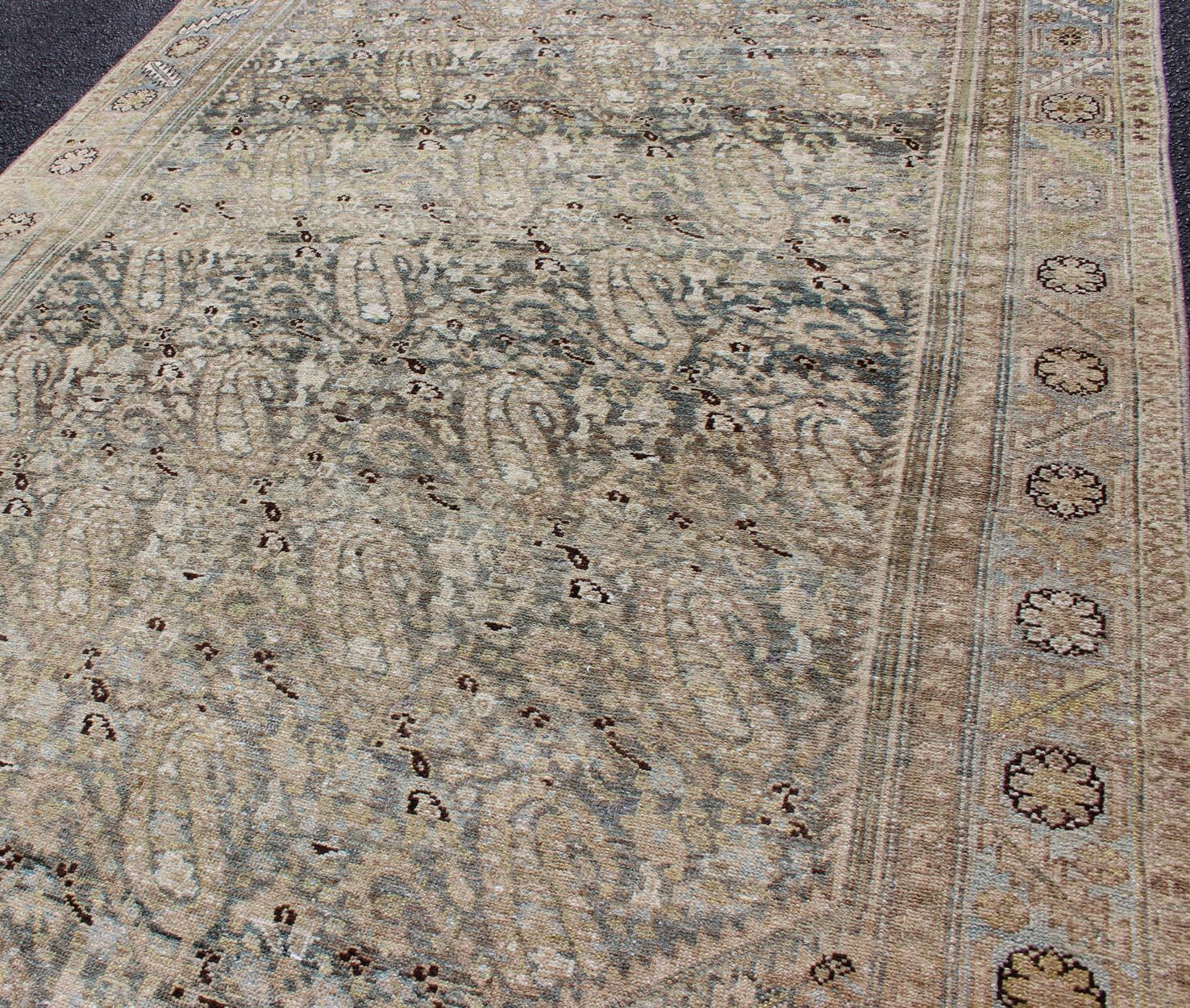 Persian Gray and Earth Tones Paisley Design Gallery Malayer Rug with Paisley Design