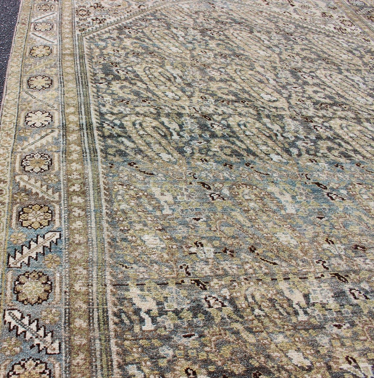 Hand-Knotted Gray and Earth Tones Paisley Design Gallery Malayer Rug with Paisley Design