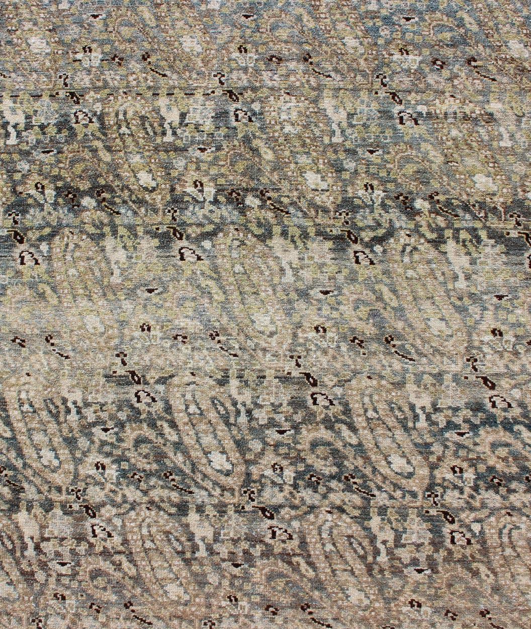 Wool Gray and Earth Tones Paisley Design Gallery Malayer Rug with Paisley Design