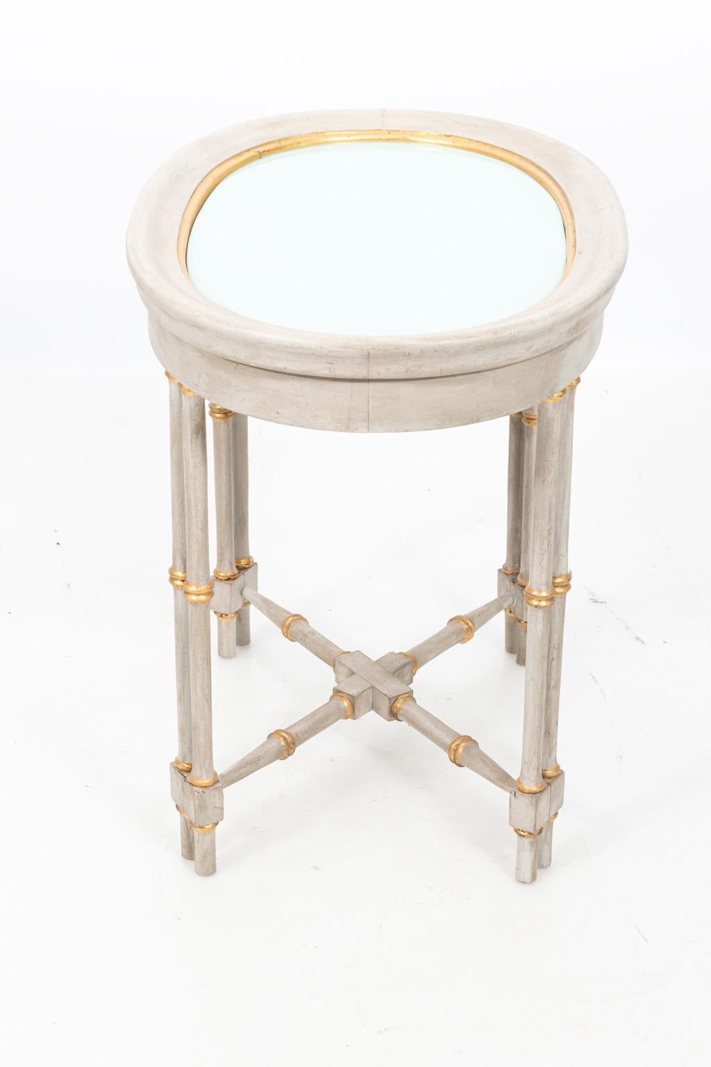 Gray and Gilded Faux Bamboo Oval Side Table 5