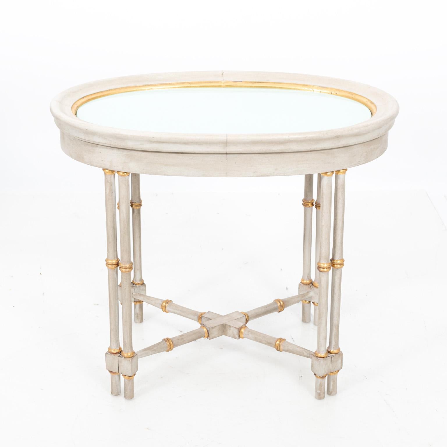 Gray and Gilded Faux Bamboo Oval Side Table 6