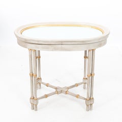Gray and Gilded Faux Bamboo Oval Side Table