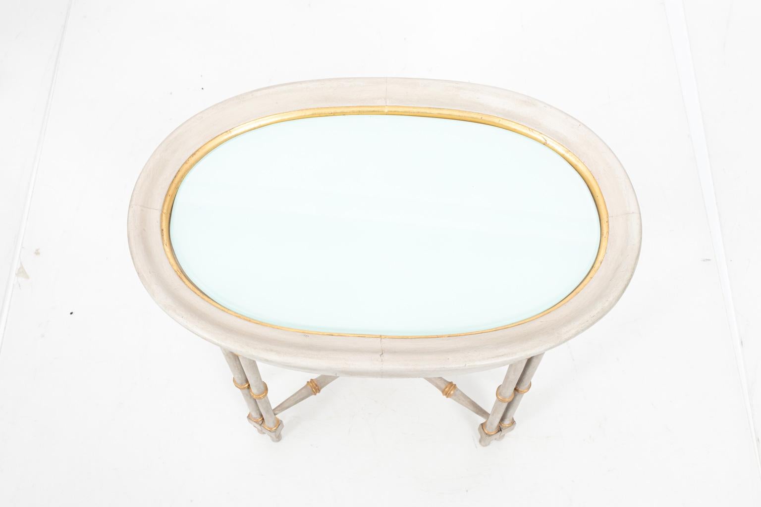 Gray and Gilded Faux Bamboo Oval Side Table 1