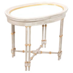 Gray and Gilded Faux Bamboo Oval Side Table