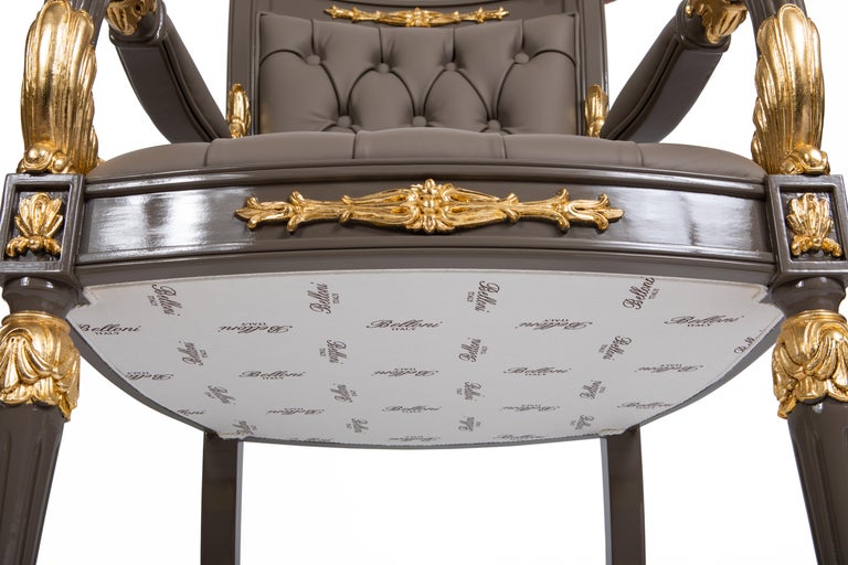 Gray and Gold Dining Set, Table with Lazy Susan and Six Carved Armchair