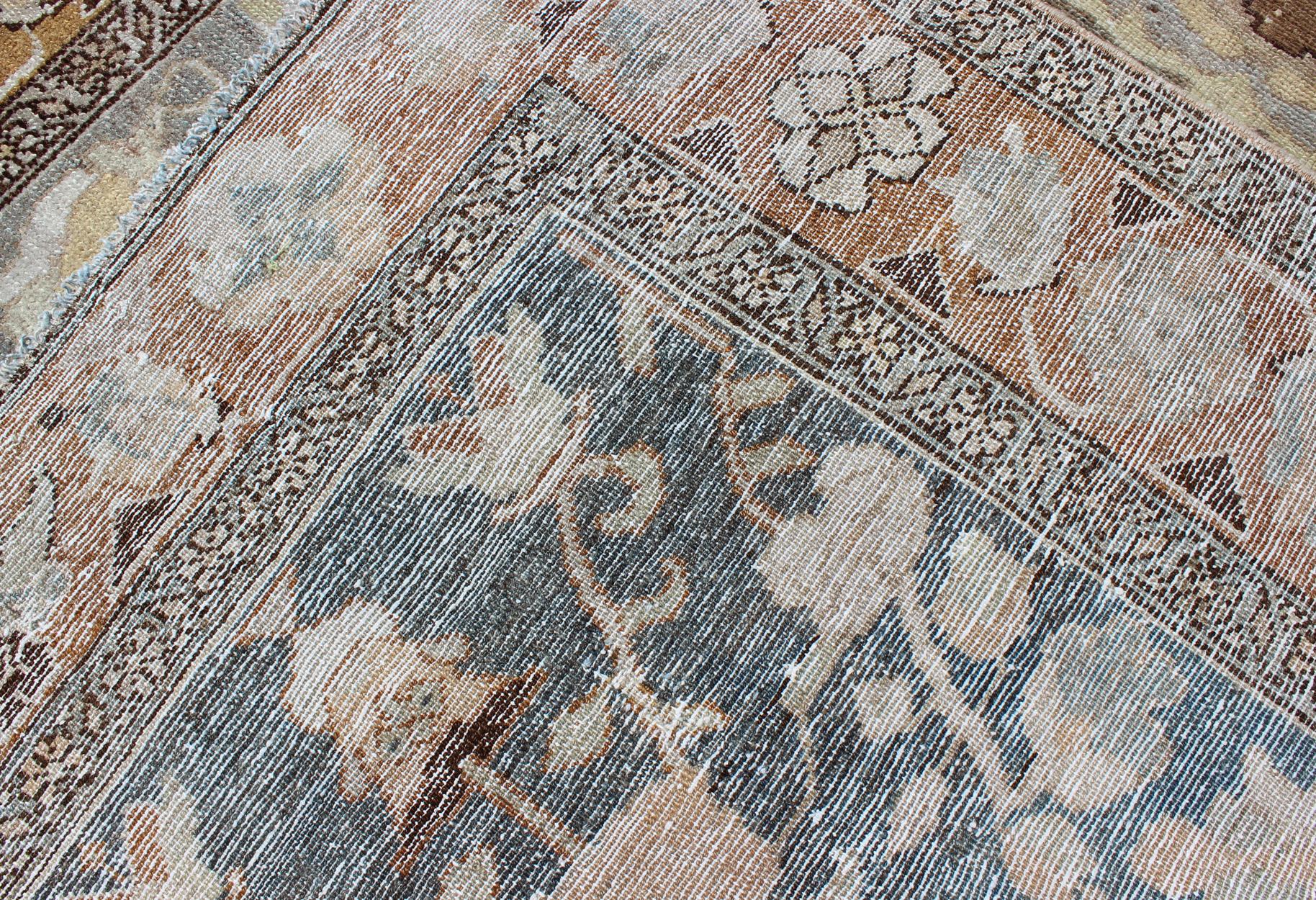 Gray and Marigold Antique Persian Bakhtiari Rug with Expansive Floral Design For Sale 5