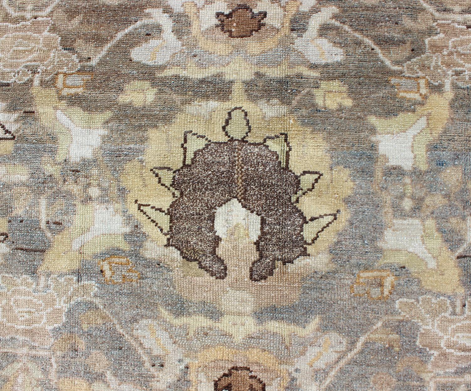 Wool Gray and Marigold Antique Persian Bakhtiari Rug with Expansive Floral Design For Sale