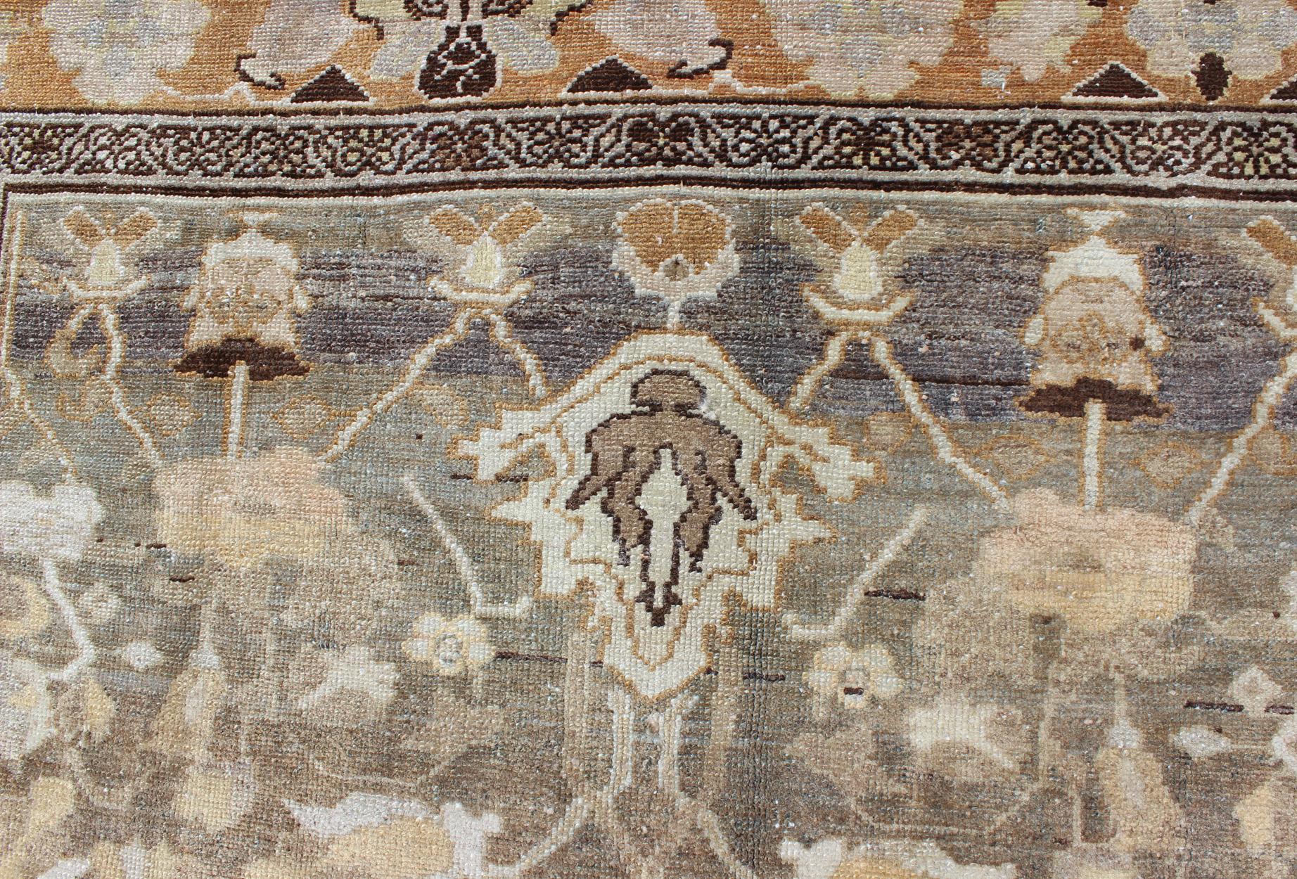 Gray and Marigold Antique Persian Bakhtiari Rug with Expansive Floral Design For Sale 1