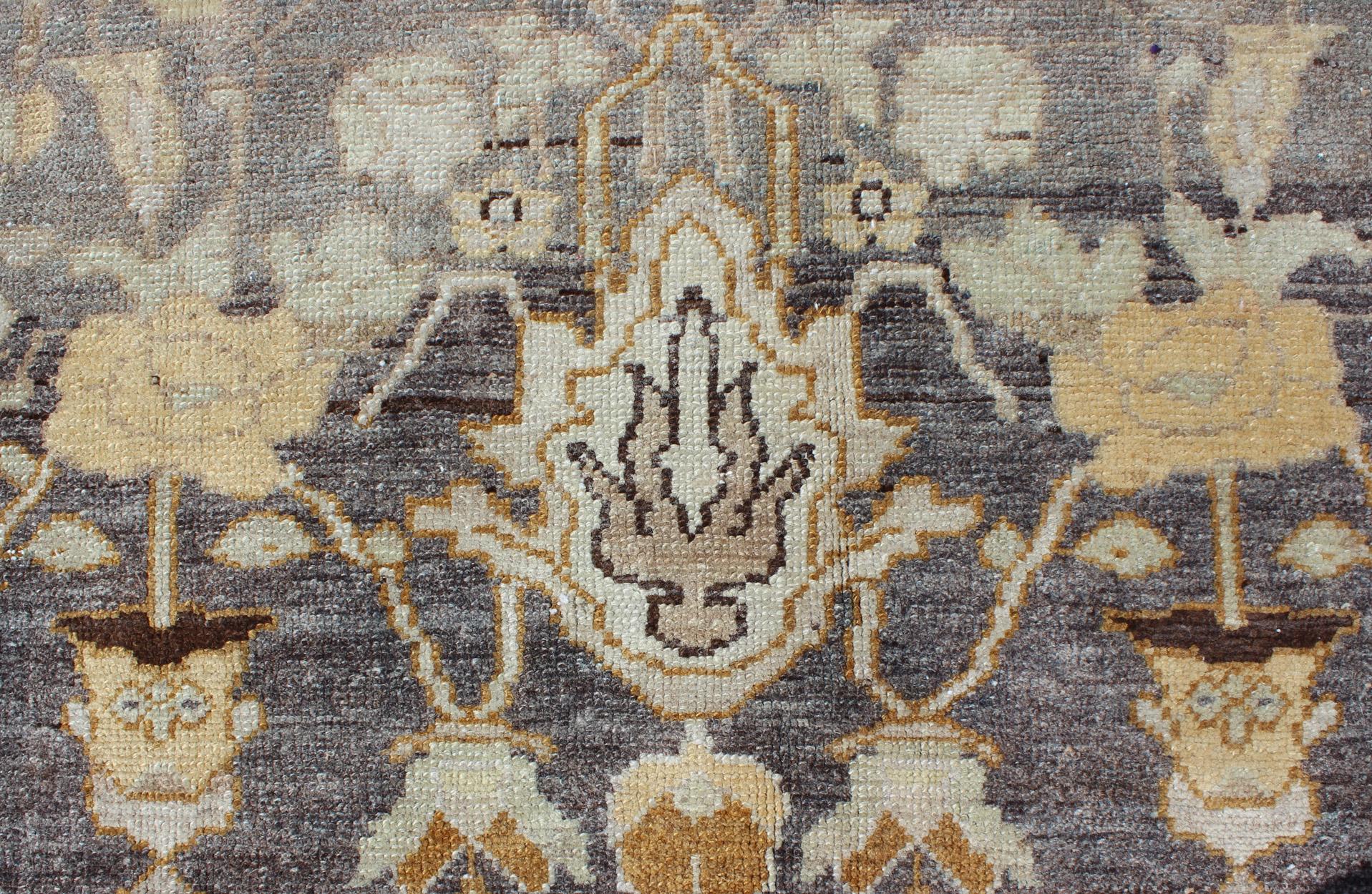 Gray and Marigold Antique Persian Bakhtiari Rug with Expansive Floral Design For Sale 2