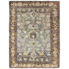 Gray and Marigold Antique Persian Bakhtiari Rug with Expansive Floral Design