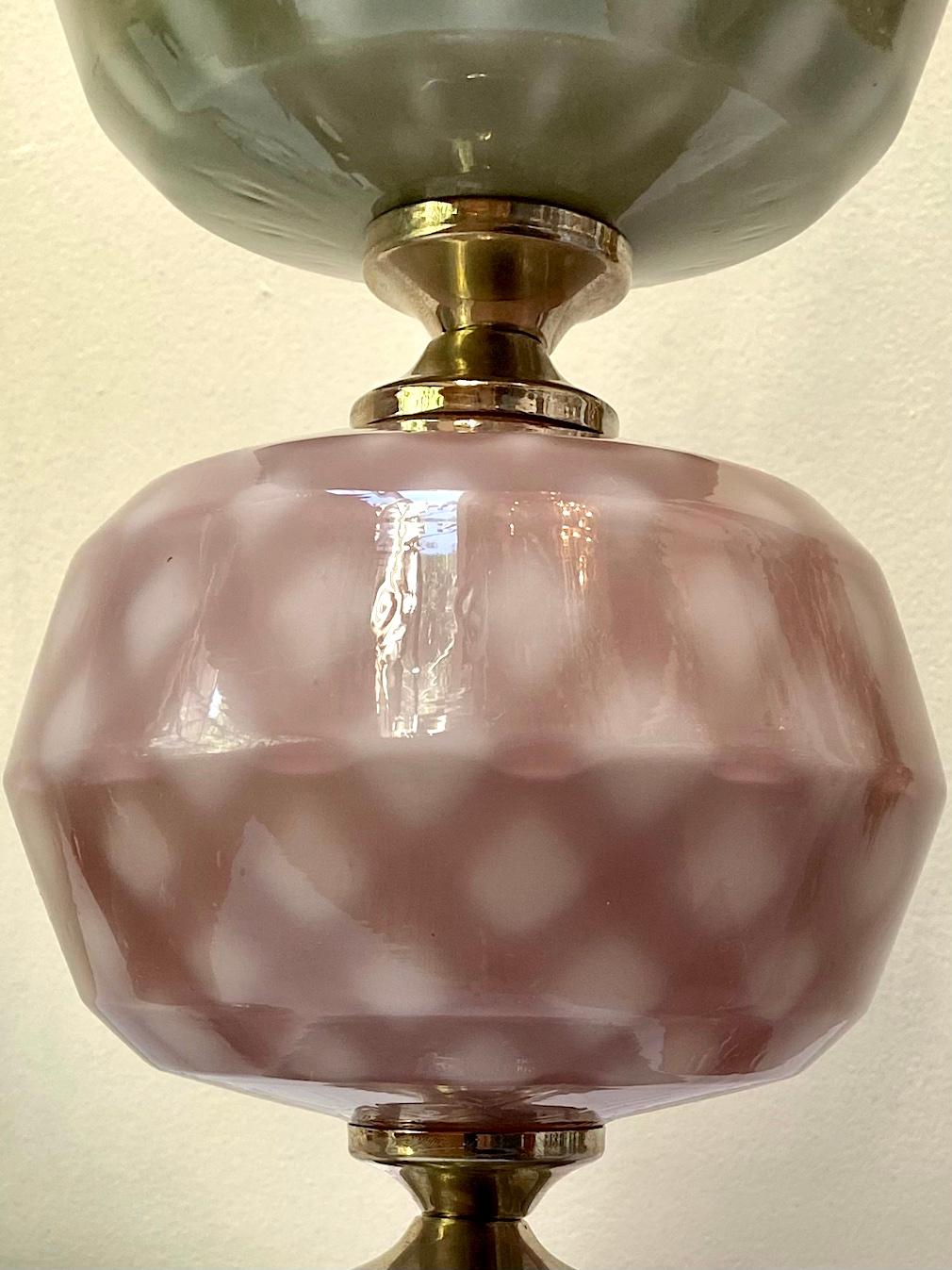 Silver Plate Gray and Mauve Murano Glass Lamps For Sale
