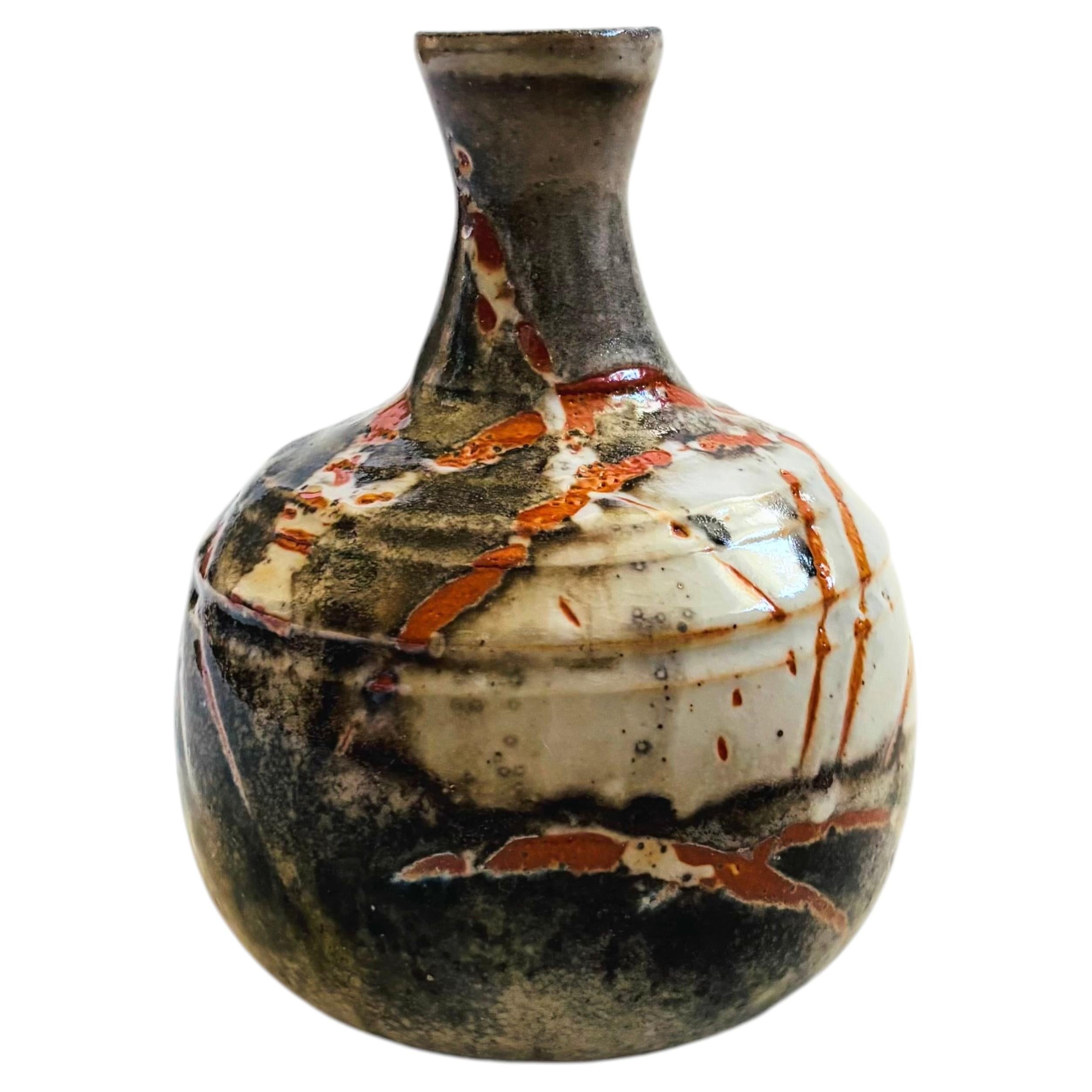 Gray and Orange Studio Pottery Vase For Sale