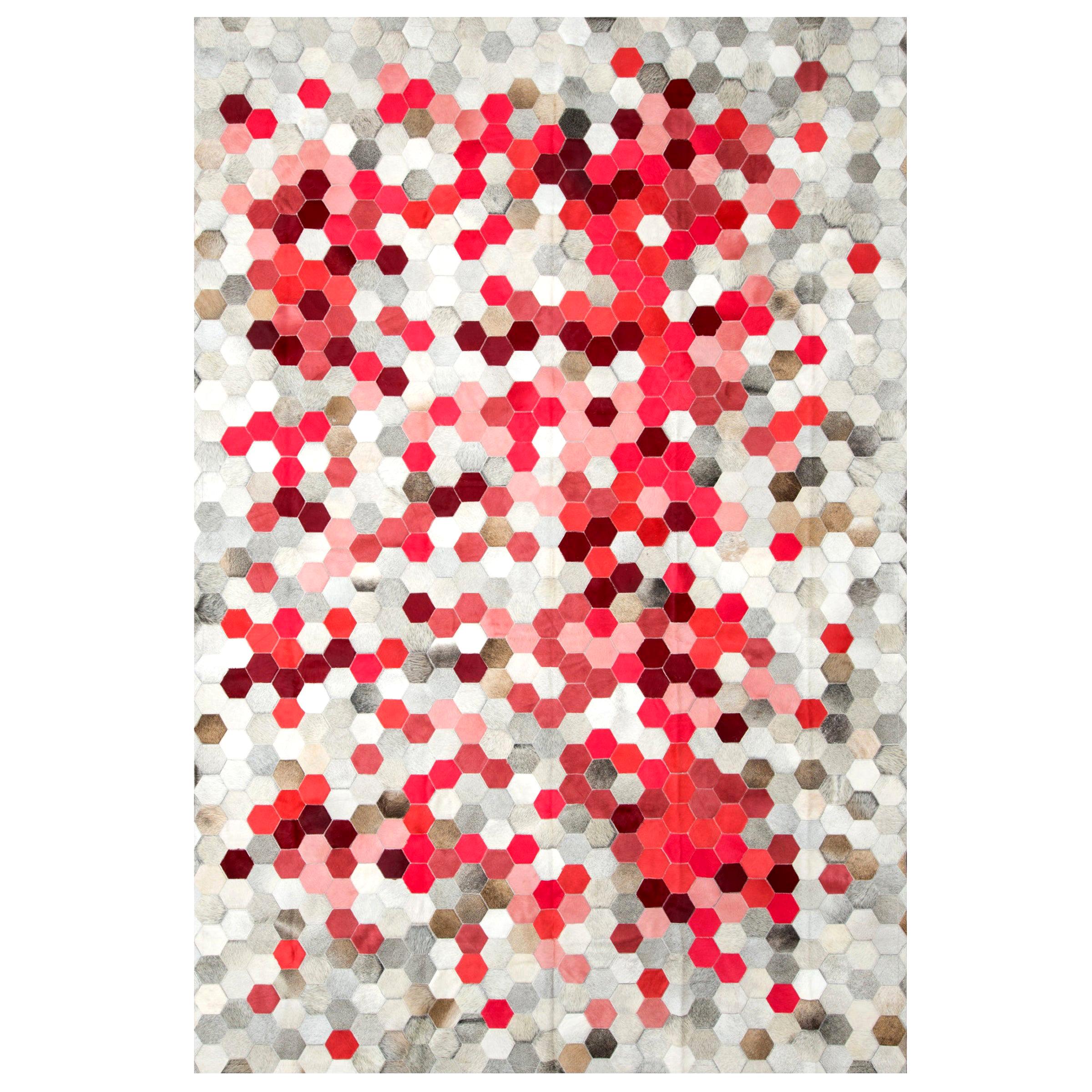 Gray and Pink Customizable Angulo Cowhide Area Floor Rug XX Large For Sale