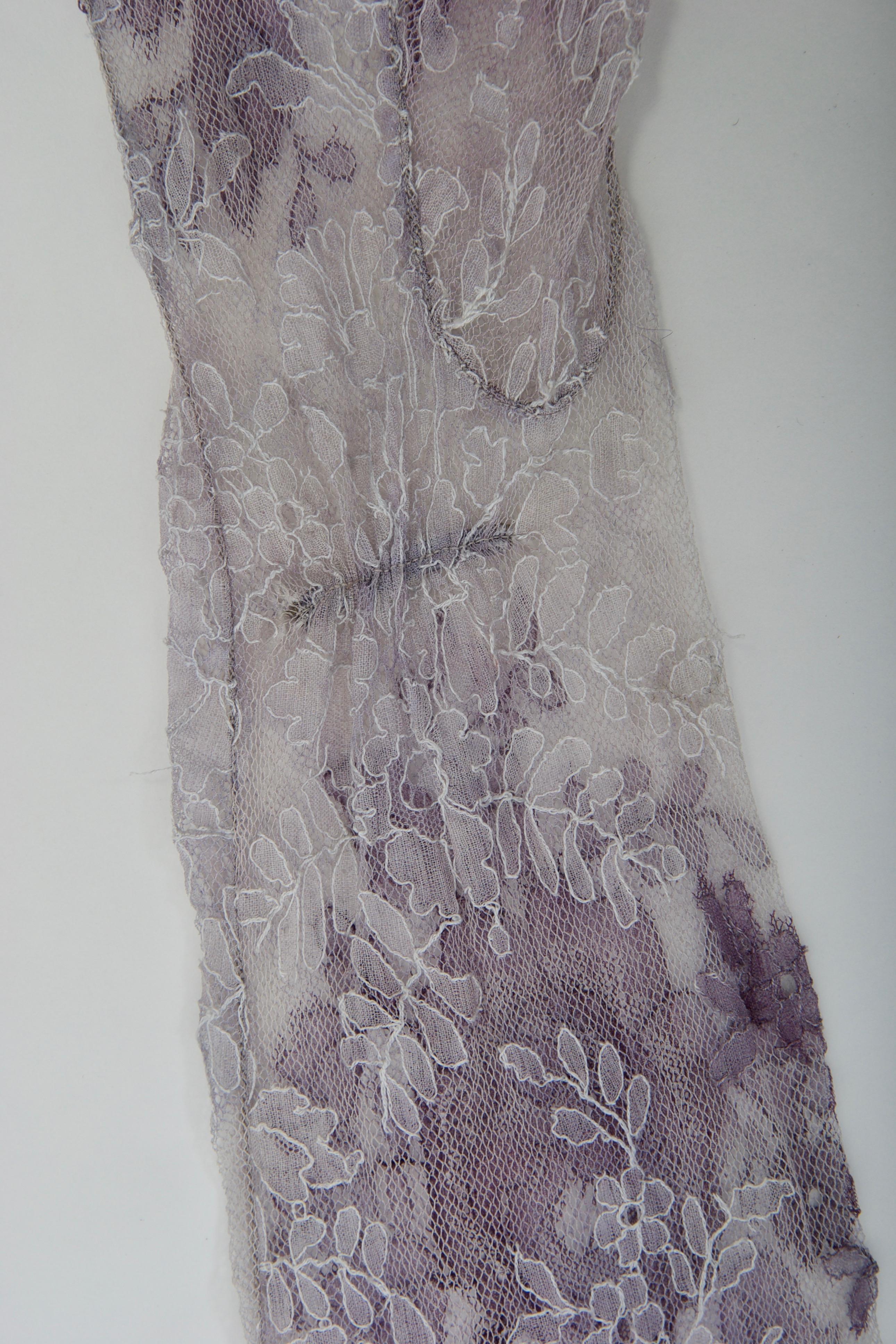 Women's Gray and Purple Long Lace Gloves