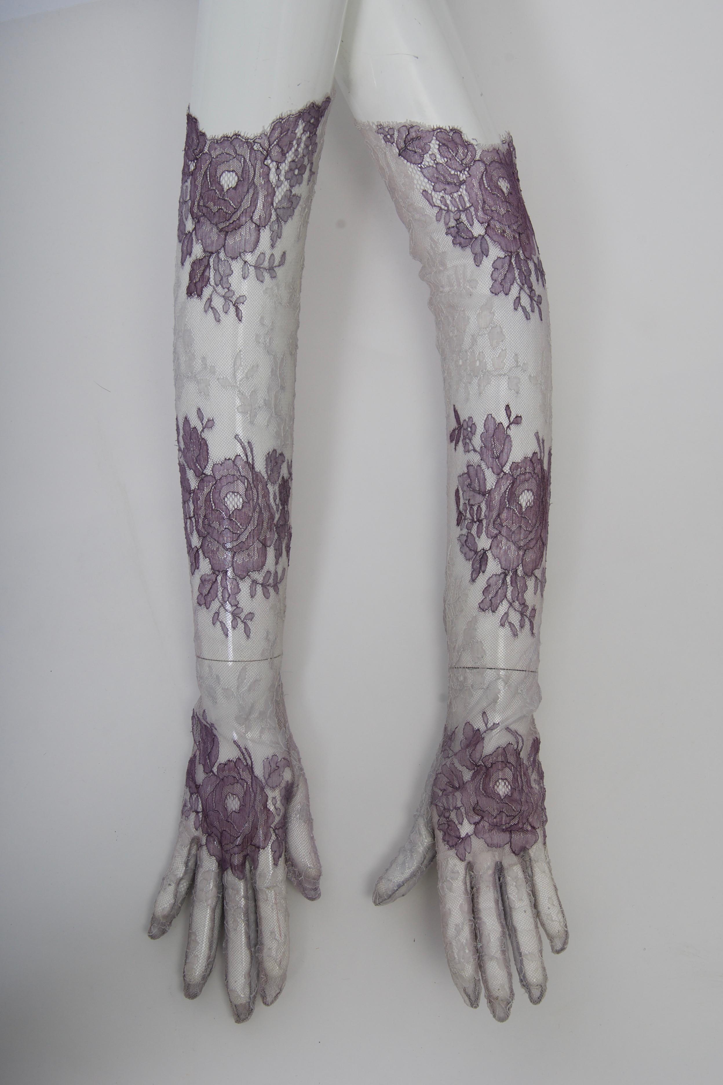 Gray and Purple Long Lace Gloves 2