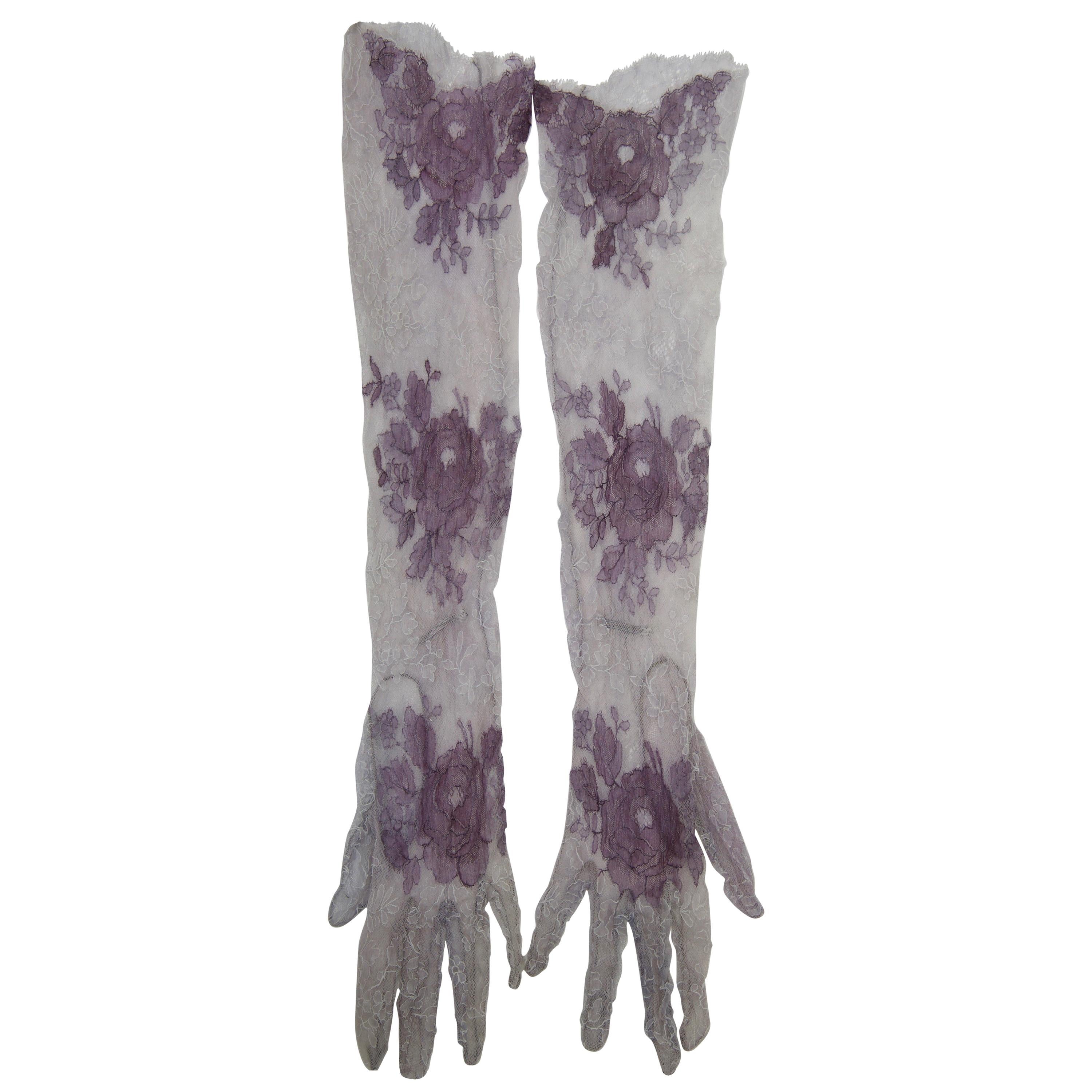 Gray and Purple Long Lace Gloves
