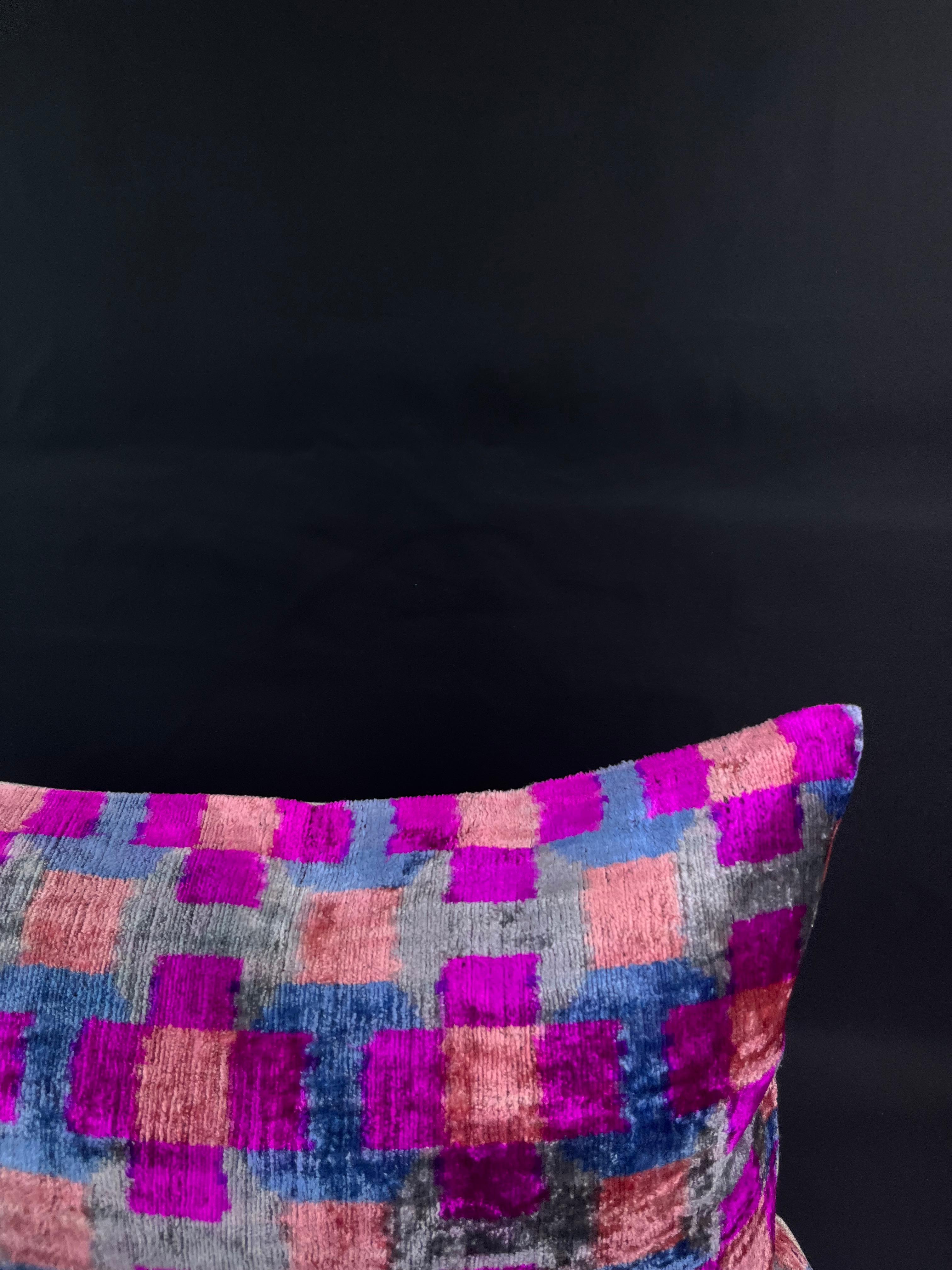 Modern Gray and Purple Velvet Silk Ikat Pillow Cover