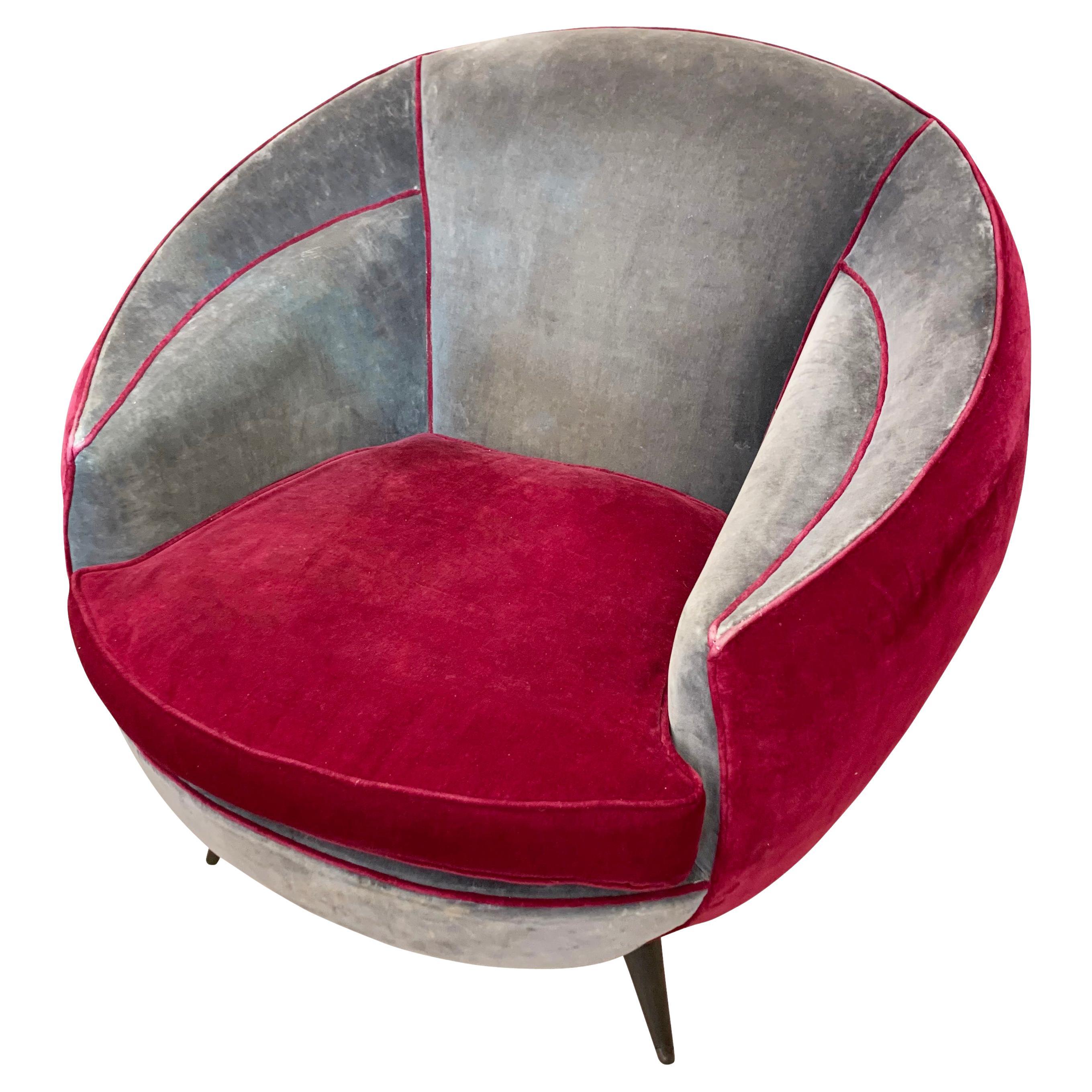 Gray and Red Italian Mid-Century Armchair For Sale