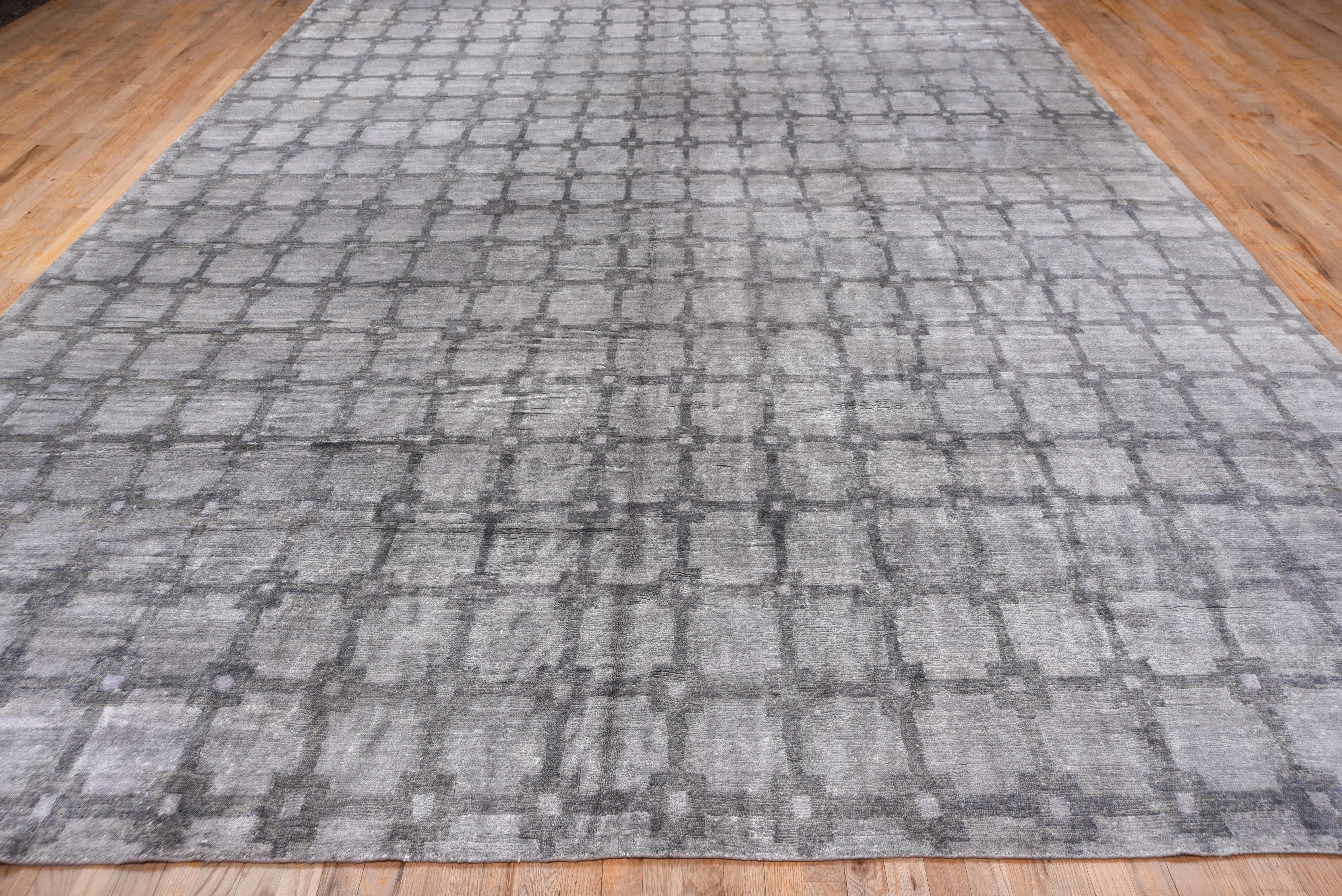 Indian Gray and Silver Modern Hand Knotted Viscose Carpet For Sale