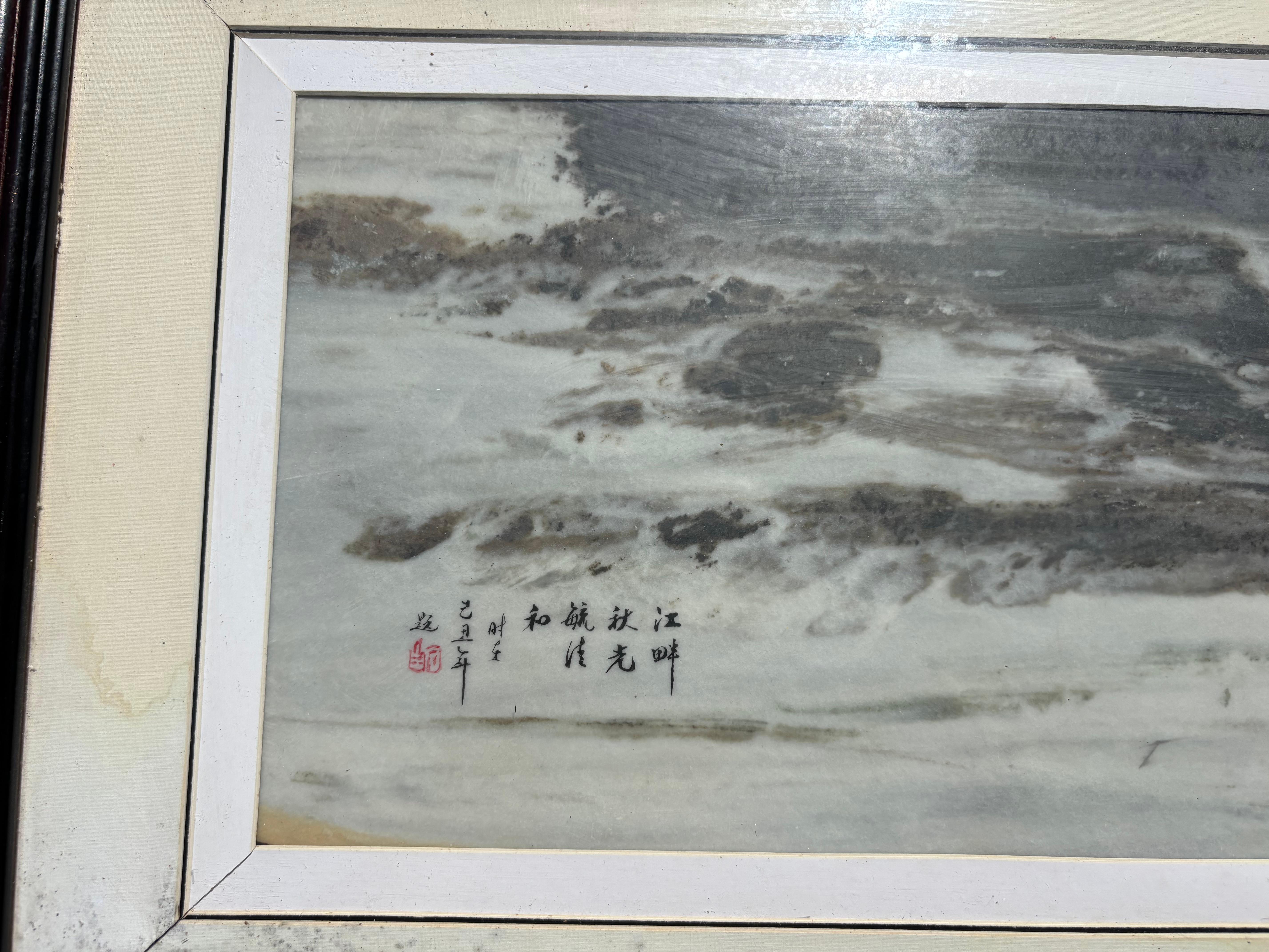 Graue und weiße Landschaftsmalerei Meer & Berge Fine Works of Art (Handgeschnitzt) im Angebot